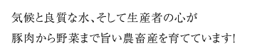 気候と良質な水、そして生産者の心が豚肉から野菜まで旨い農畜産を育てています！