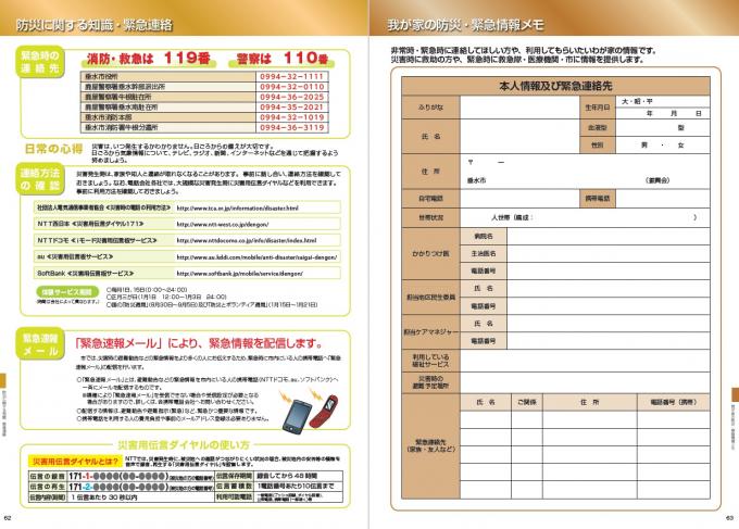 P62~63防災に関する知識・緊急連絡・我が家の防災・緊急情報メモ